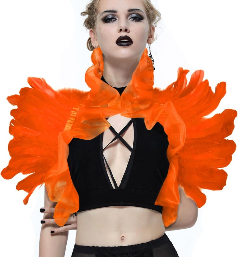 UQJE Victorian Natural Feather Shawl Shrug Shoulder Wrap Gothic Collar Costume Accessories - Image 1